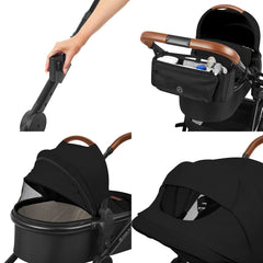 Ickle Bubba VIRGO Double Pram Pushchair Bundle Growing Family - Black - showing key features