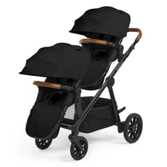 Ickle Bubba VIRGO Double Pram Pushchair Bundle Growing Family - Black - shown with two forward-facing seat units