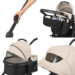 Ickle Bubba VIRGO Double Pram Pushchair Bundle Growing Family - Stone - showing key features