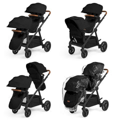 Ickle Bubba LIBRA Twin Pram/Pushchair Bundle - 12 Piece - Black, showing four of the available configurations