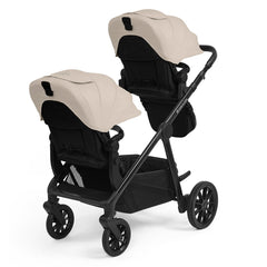 Ickle Bubba LIBRA Twin Pram/Pushchair Bundle - 12 Piece - Stone, shown with two seat units in parent-facing  mode