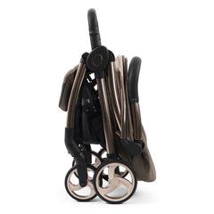 eggZ Stroller - Mink - side view, folded and freestanding