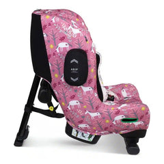 Cosatto Axkid Minikid 4 Car Seat - Unicorn Garden  - side view, showing its support leg and side impact protection