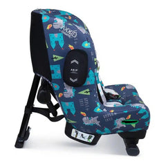 Cosatto Axkid Minikid 4 Car Seat - Dragon Kingdom - side view, showing its support leg and side impact protection