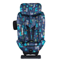 Cosatto Axkid Minikid 4 Car Seat - Dragon Kingdom - front view, showing the safety harness with its shoulder pads