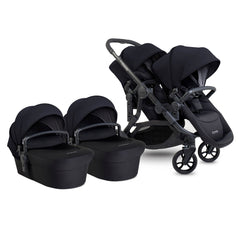 iCandy Orange 4 Twin Bundle - Black Edition - showing the pram pushchair with its two seat units and two carrycots