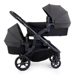 iCandy Orange 4 Twin Bundle - Fossil - shown as the pram with two carrycots, one parent-facing and the other forward-facing