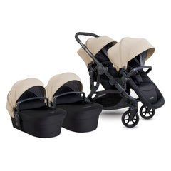 iCandy Orange 4 Twin Bundle - Latte - showing the pram pushchair with its two seat units and two carrycots