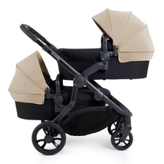 iCandy Orange 4 Twin Bundle - Latte - shown as the pram with two carrycots, one parent-facing and the other forward-facing