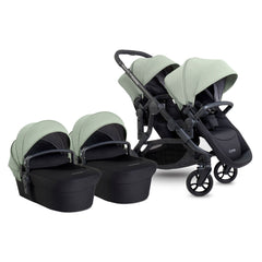 iCandy Orange 4 Twin Bundle - Pistachio - showing the pram pushchair with its two seat units and two carrycots