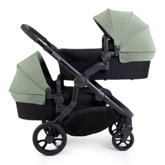 iCandy Orange 4 Twin Bundle - Pistachio - shown as the pram with two carrycots, one parent-facing and the other forward-facing