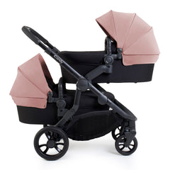 iCandy Orange 4 Twin Bundle - Rose - shown as the pram with two carrycots, one parent-facing and the other forward-facing