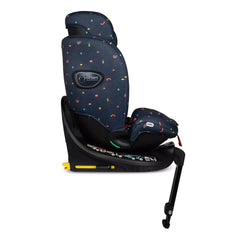 Cosatto All in All Extra i-Size 360 Car Seat - Doodle Days - side view, forward-facing with support leg