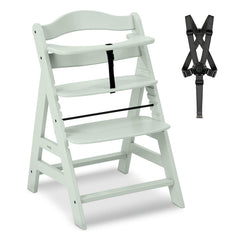 Hauck Alpha+B Wooden Highchair Mint - shown with the included safety harness