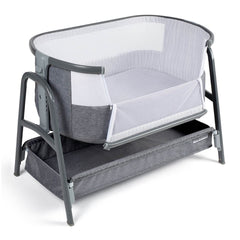 Ickle Bubba Bubba&Me Bedside Crib with Mattress - Space Grey - shown with panel open