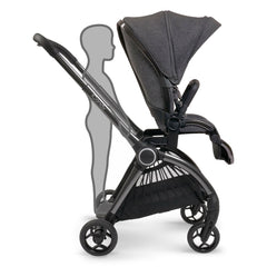 iCandy Core - Dark Grey - showing the forward-facing pushchair with its ride-on board