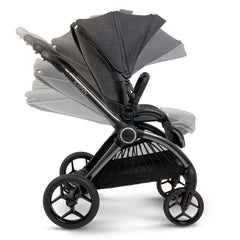 iCandy Core - Dark Grey - showing the pushchair`s adjustable seat, canopy and leg rest