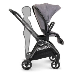 iCandy Core - Light Grey - showing the forward-facing pushchair with its ride-on board