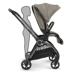 iCandy Core - Light Moss - showing the forward-facing pushchair with its ride-on board