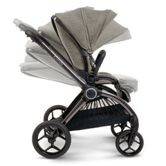 iCandy Core - Light Moss - showing the pushchair`s adjustable seat, canopy and leg rest