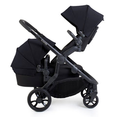 iCandy Orange 4 Double Bundle - Black Edition - showing the seat unit parent-facing and the carrycot forward-facing