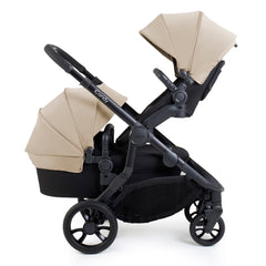 iCandy Orange 4 Double Bundle - Latte - showing the seat unit parent-facing and the carrycot forward-facing