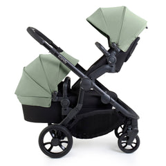 iCandy Orange 4 Double Bundle - Pistachio - showing the seat unit parent-facing and the carrycot forward-facing