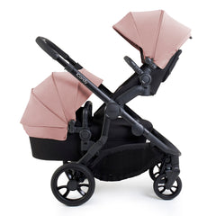 iCandy Orange 4 Double Bundle - Rose - showing the seat unit parent-facing and the carrycot forward-facing