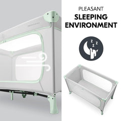 Hauck Dream n Play Plus Travel Cot - Mint showing its mesh panels for ventilation