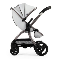 egg3 Pushchair - Houndstooth Silver - side view, parent-facing