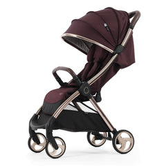 eggZ Stroller - Mulberry - quarter view with seat upright and hood fully extended