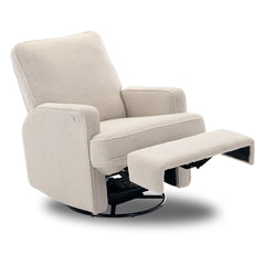 Madison Electric Swivel Glider Recliner Chair - Teddy Ivory, showing the chair reclined