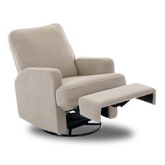 Madison Electric Swivel Glider Recliner Chair - Teddy Truffle, showing the chair reclined