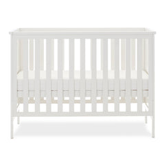 Obaby Evie MINI Cot Bed - White - showing the mini cot with its mattress base at the middle level