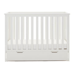 Obaby Evie MINI Cot Bed with Under Drawer - 120x60cm White - showing the cot with the under drawer