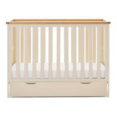 Obaby Evie MINI Cot Bed with Under Drawer - 120x60cm Cashmere - showing the cot with the under drawer