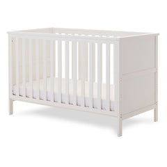 Obaby Evie Cot Bed - White - showing the cot with its mattress base at the lowest level (mattress not included)