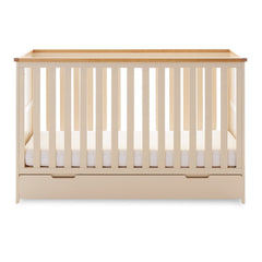 Obaby Evie Cot Bed with Under Drawer (140x70cm) Cashmere - shown with the mattress base at its lowest level