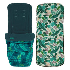 Cosatto Footmuff - Midnight Jungle - showing the footmuff and its patterned reverse which can be used as a seat liner