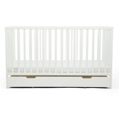 Ickle Bubba Hartley Classic Cot with Under Drawer - White - side view, lowest level