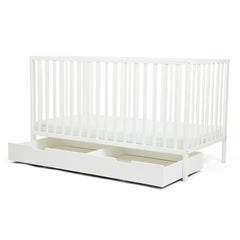 Ickle Bubba Hartley Classic Cot with Under Drawer - White - front view, drawer out