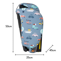 Cosatto On The Go i-Size Travel Car Seat - Itchy Feet Sky - folded dimensions