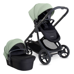 iCandy Orange 4 Combo Bundle - Pistachio - showing the carrycot and parent-facing pushchair