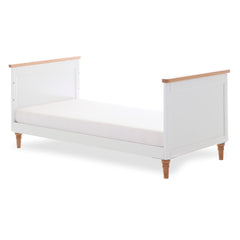 Obaby Orla Cot Bed - White with Oak - shown as the junior/toddler bed