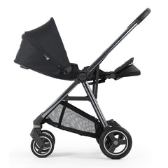 BabyStyle Oyster Gravity+ Stroller - Carbonite - side view, parent-facing and lie-flat