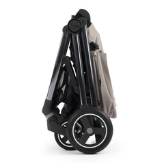 BabyStyle Oyster Gravity+ Stroller - Stone - shown folded and free-standing