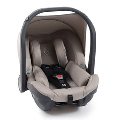 BabyStyle Oyster Capsule i-Size Infant Car Seat - Stone - shown with newborn head and body hugger