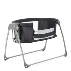 BabyStyle Oyster Swinging Crib (Carbonite) - showing the crib with the panel lowered for ease of access