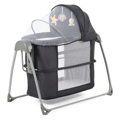 BabyStyle Oyster Swinging Crib (Carbonite) - showing the crib with its base lowered