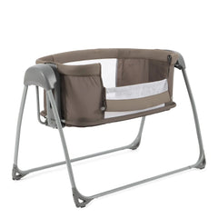 BabyStyle Oyster Swinging Crib (Mink) - showing the crib with the panel lowered for ease of access